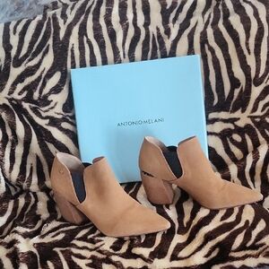 Antonio Melani Tan Ankle Booties with Cut-Out Design